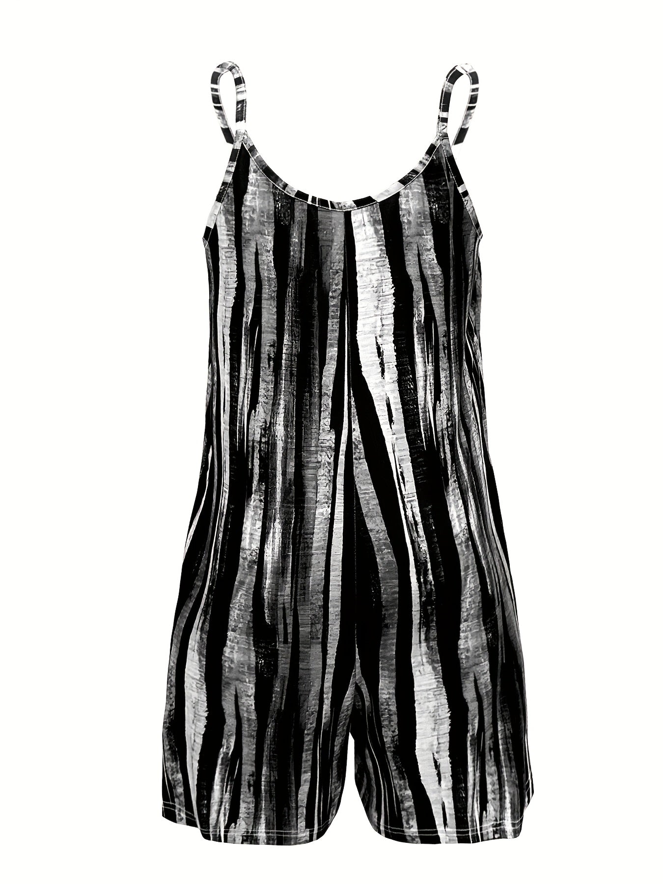 Mono sin mangas de talla grande para mujer con estampado a rayas y bolsillos