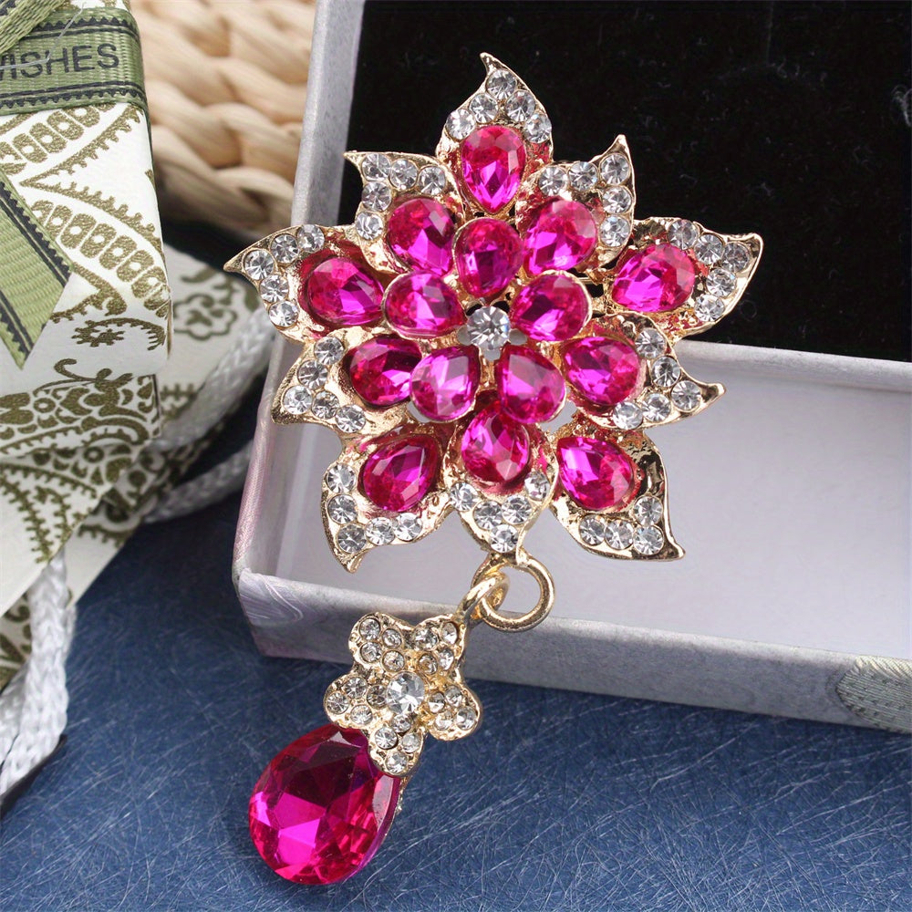 Luxury Rhinestone Tassel Flower Brooch Pin for Clothing and Parties