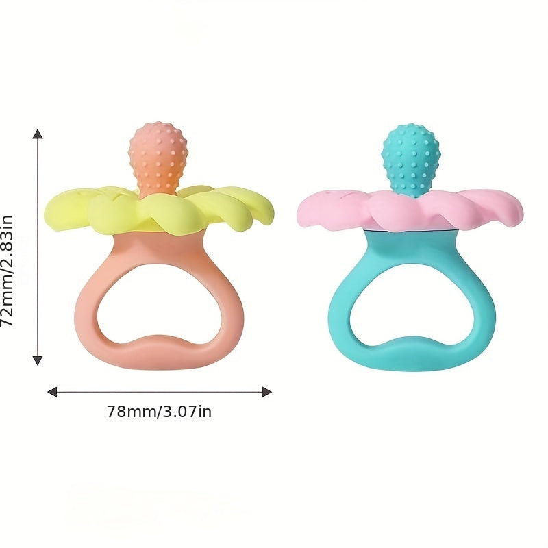 Silicone Teething Toy for Babies Soft and Safe Chewable Teether in Pink Blue Yellow