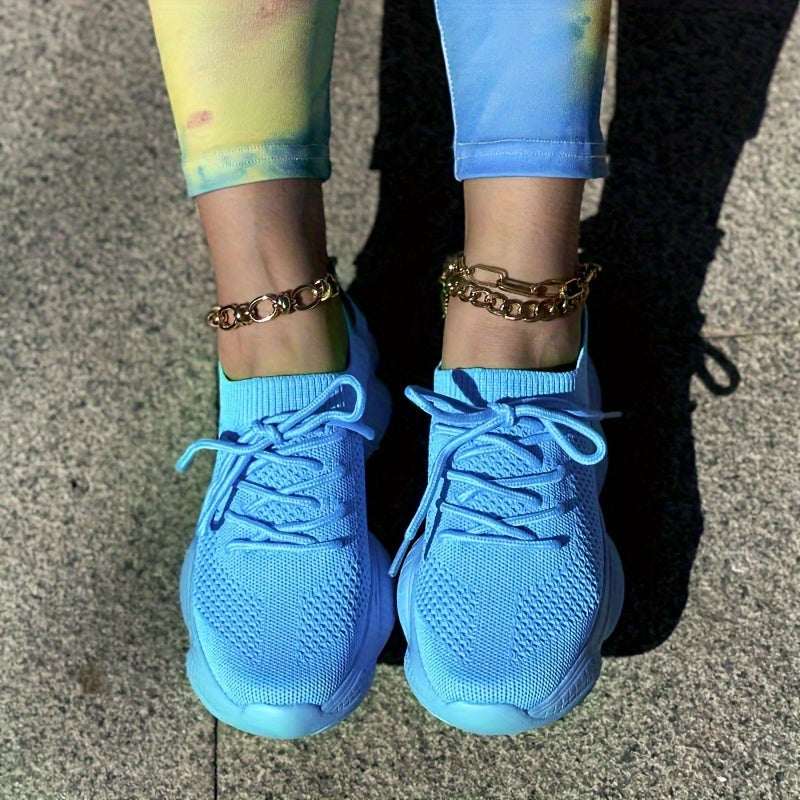 Women's Solid Color Platform Sneakers Breathable Lace-Up Running Shoes Plus Size