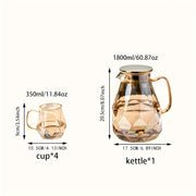 1800ml Large Capacity Cold Water Kettle Set with 4 Glass Water Cups and Diamond Teapot