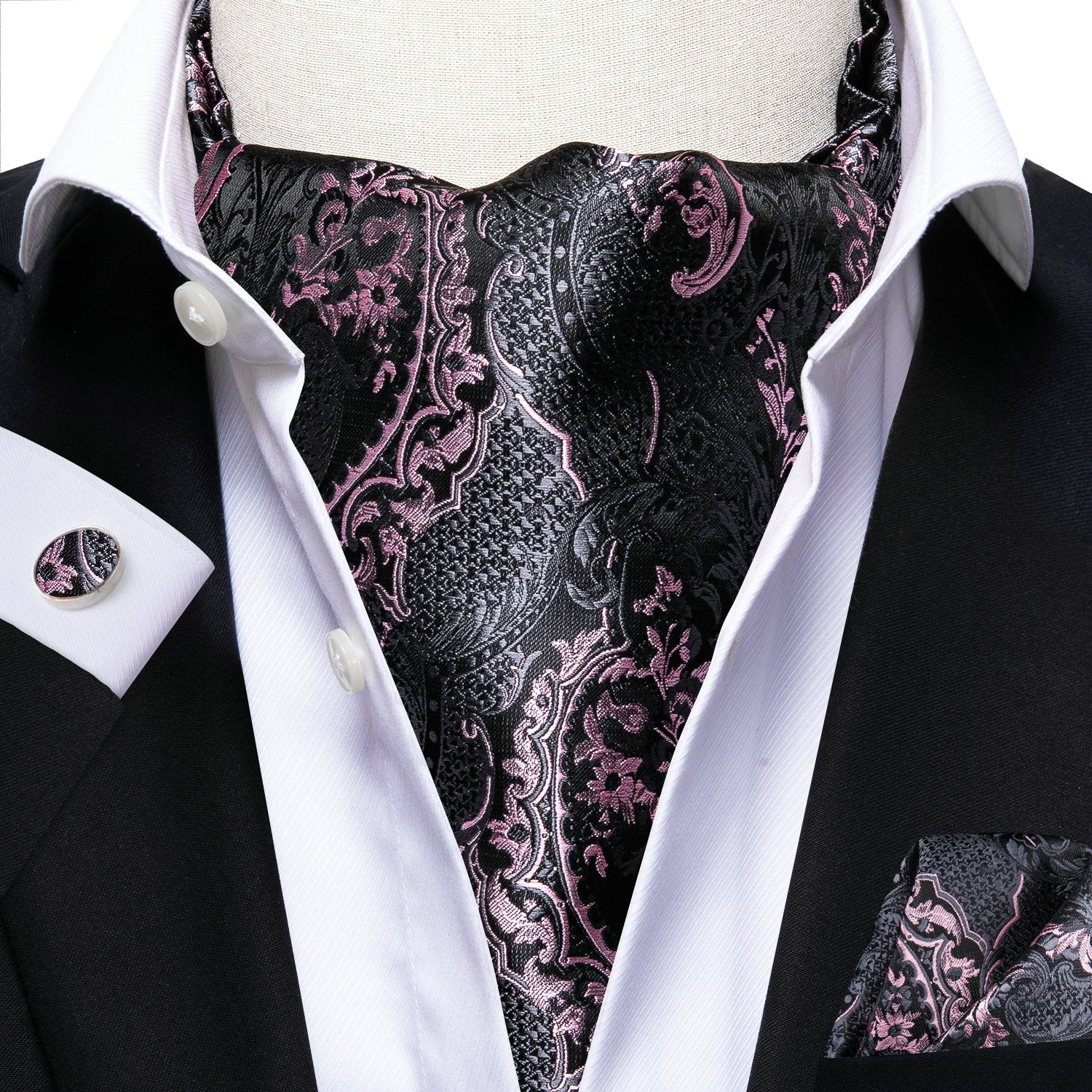 Men's Elegant Silk Paisley Attire Set with Tie Pocket Square Cufflinks for Weddings