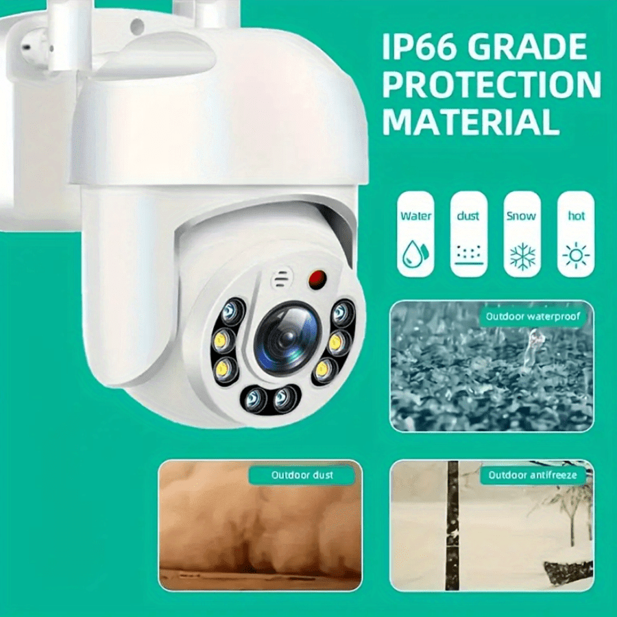 1080p Outdoor WiFi Security Camera IP66 Waterproof Pan-Tilt Night Vision Two-Way Audio Smartphone Compatible