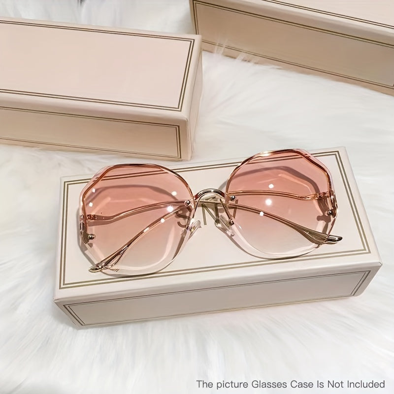 Women's Frameless Round Glasses with Gradient Metallic Lenses for Fashion