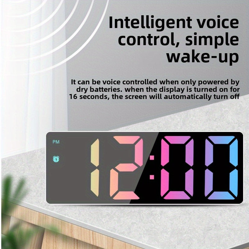 Modern LED Digital Clock with Temperature Display Adjustable Brightness Alarm Battery-Powered Black Desk Clock