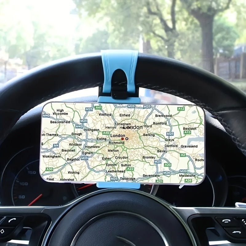 Universal Car Phone Holder with Plastic Steering Wheel Mount and Bike Clip Support