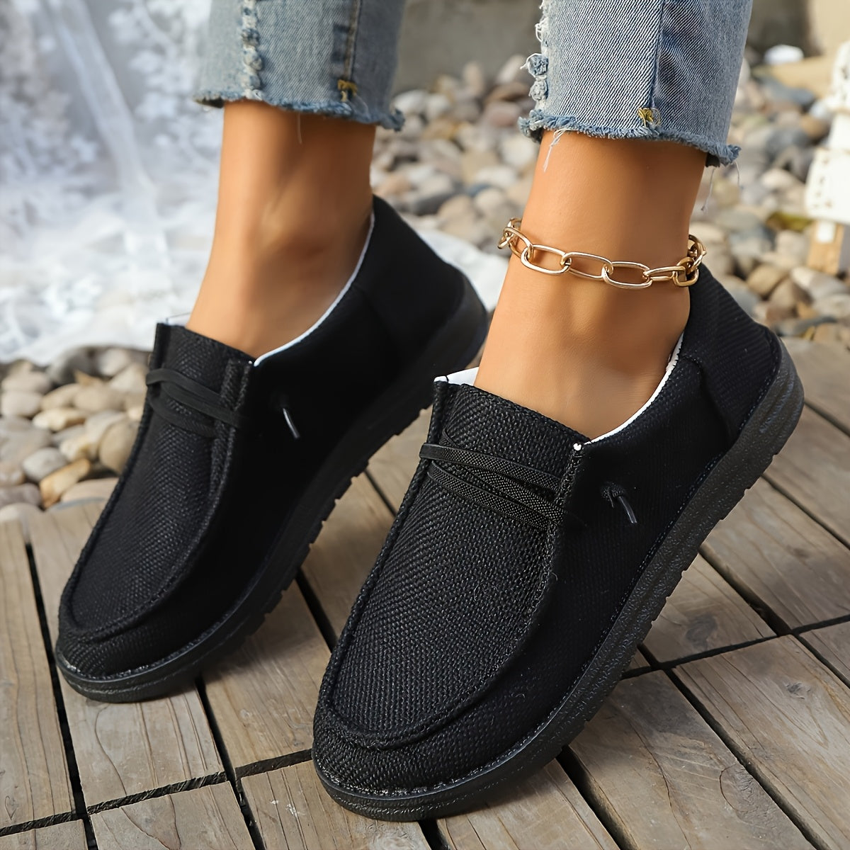 Ayollar uchun barcha mavsumlar uchun bir rangli mato sport poyafzallari, dumaloq barmoqli, PU taglik