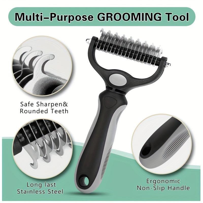 Dual-Sided Dog Grooming Brush Stainless Steel Knots Undercoat Remover