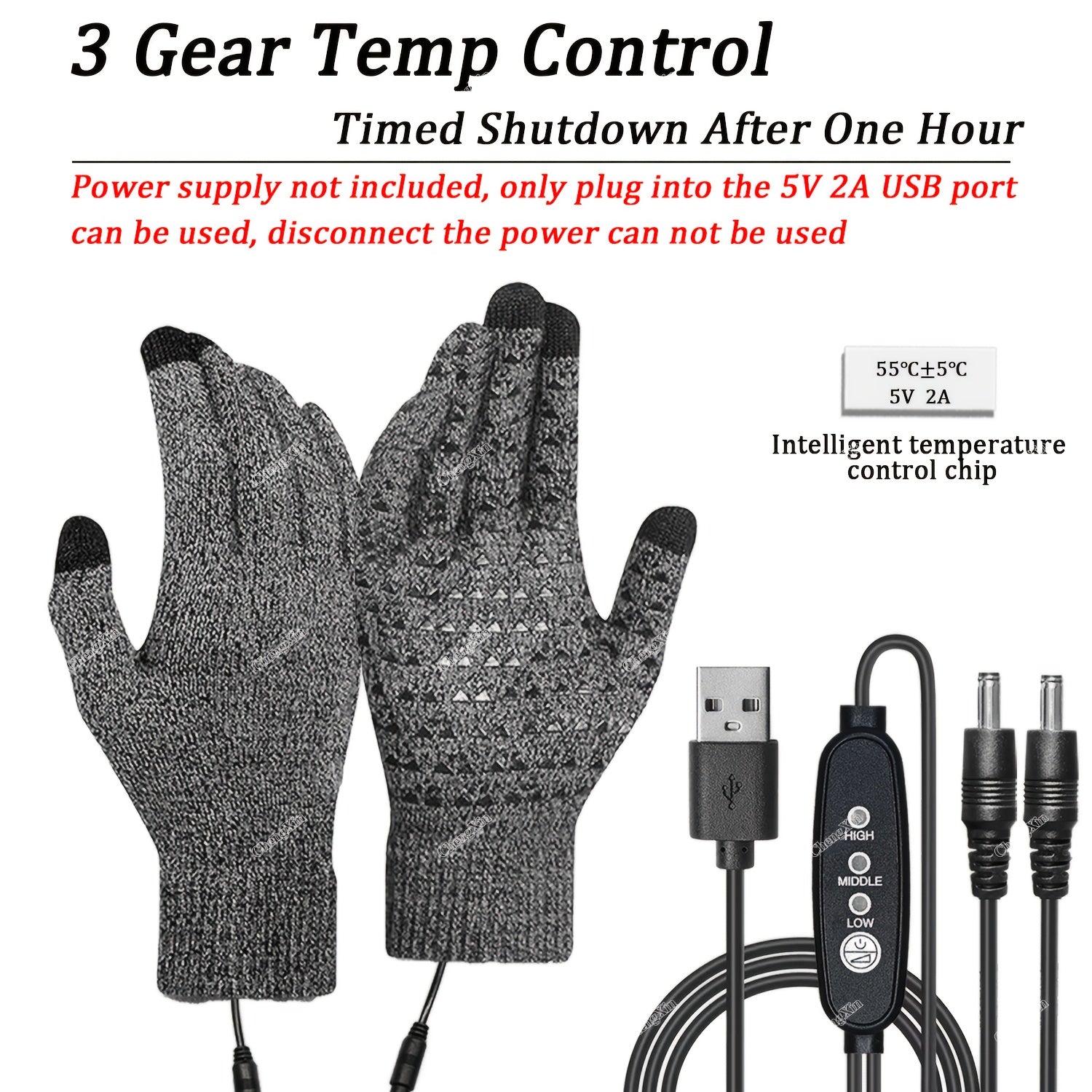 Electric Gloves with Intelligent Temperature Control Three-Speed Adjustment USB Powered Winter Warm Gloves