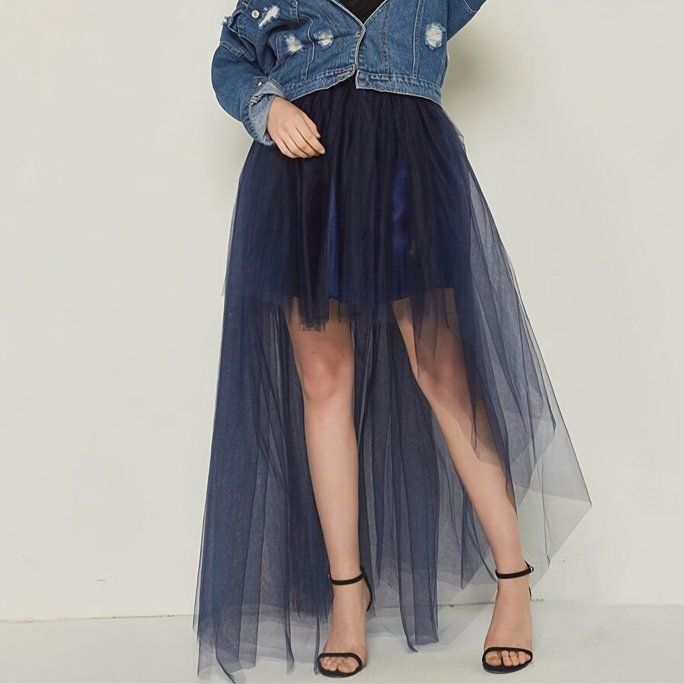 High-Waisted Sheer Tulle Skirt with Four Layers Romantic Ballet Skirt for Weddings