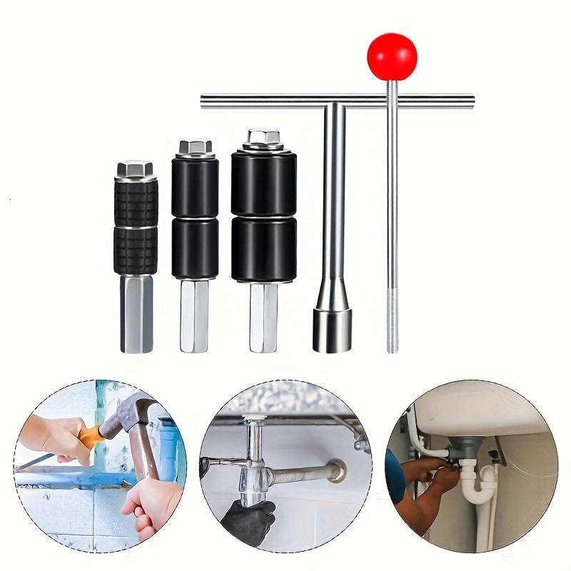 Stainless Steel Plumbing Repair Tool Set with T-Handle and Expansion Heads