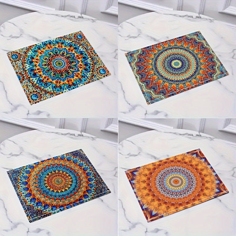 Mandala-Style Placemat Set with Persian Bohemian Design Heat Resistant Washable for Home and Restaurant