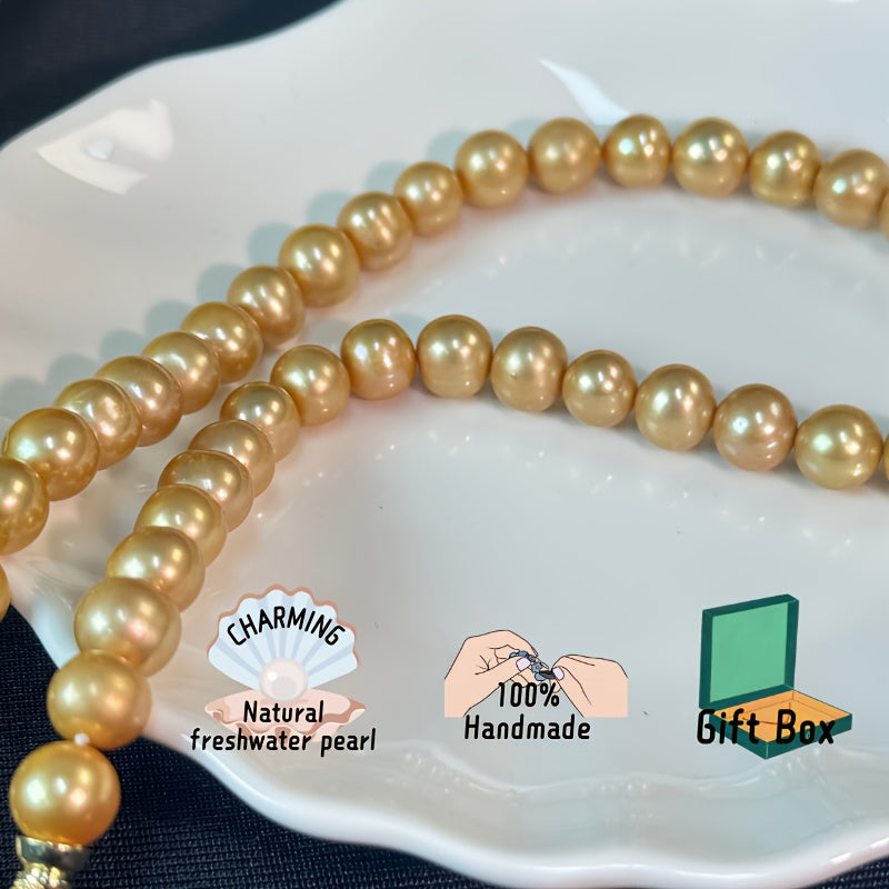 Golden South Sea Pearl Necklace for Women Large Granularity Elegant Jewelry