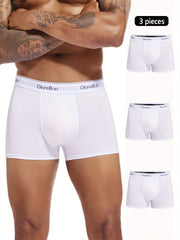 Men's White Boxer Briefs Set 3 Breathable Polyester Blend Elastic Waist Non-See-Through Comfortable Casual