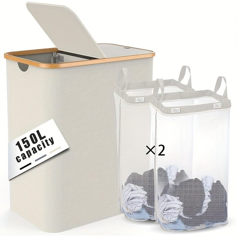 Large Laundry Hamper with Lid and Detachable Bags for Clothes Storage in Laundry Rooms and Dorms