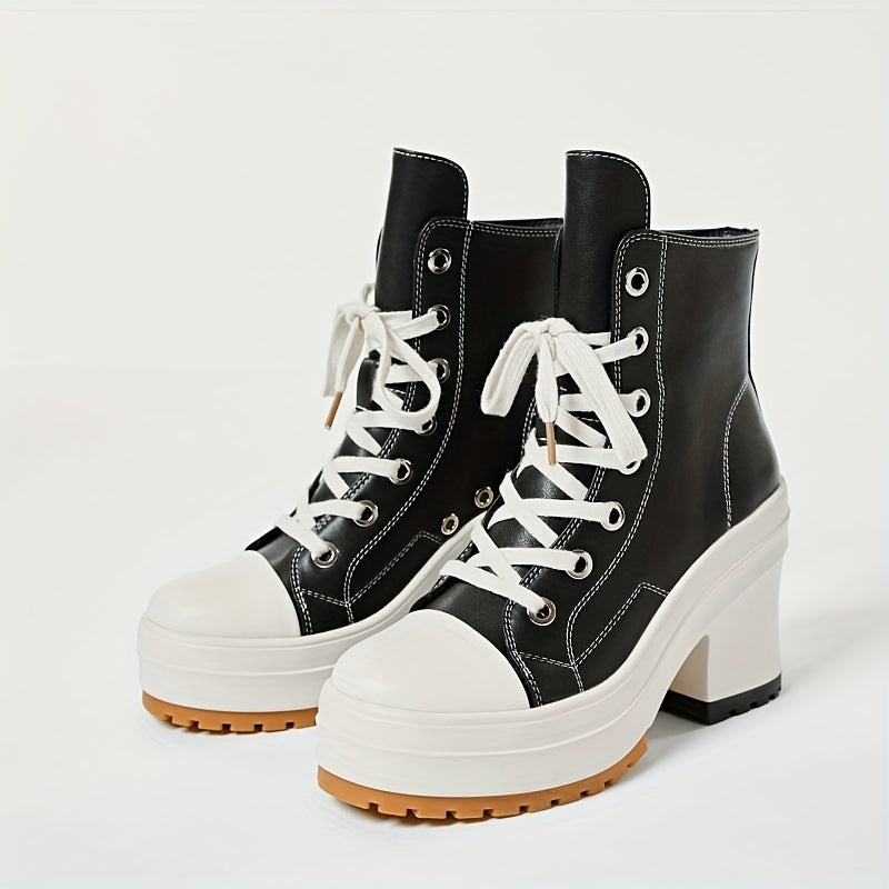 Women's Chunky Platform Ankle Boots Casual High Heel Short Boots Solid Color