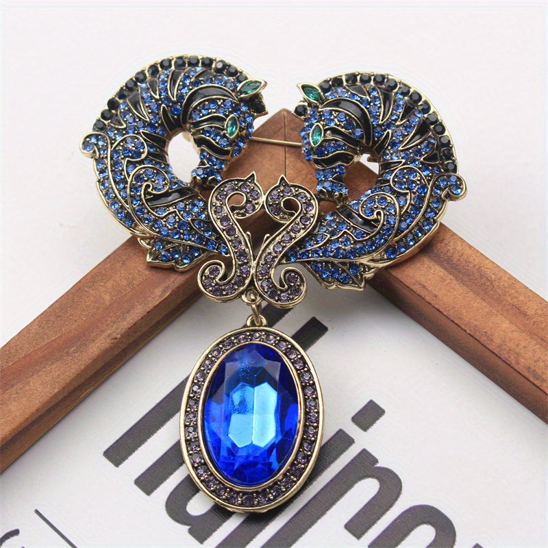 Vintage Seahorse Brooch Pin with Rhinestones and Enamel Finish for Women