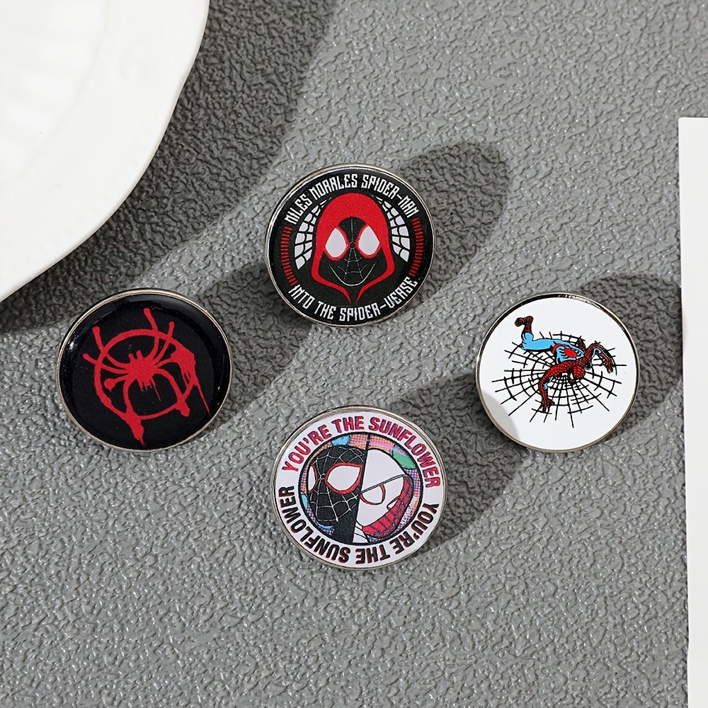 Set of 4 Spider-Man Enamel Pins Cartoon Brooches for Clothes and Bags