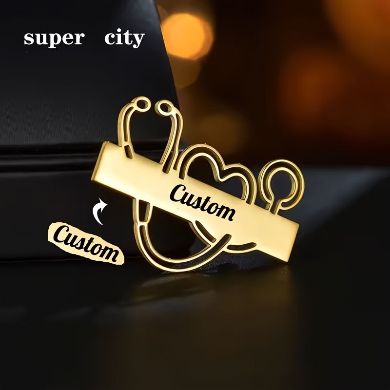 Custom Medical Professional Badge with Engraved Name and Logo Stainless Steel Lapel Pin
