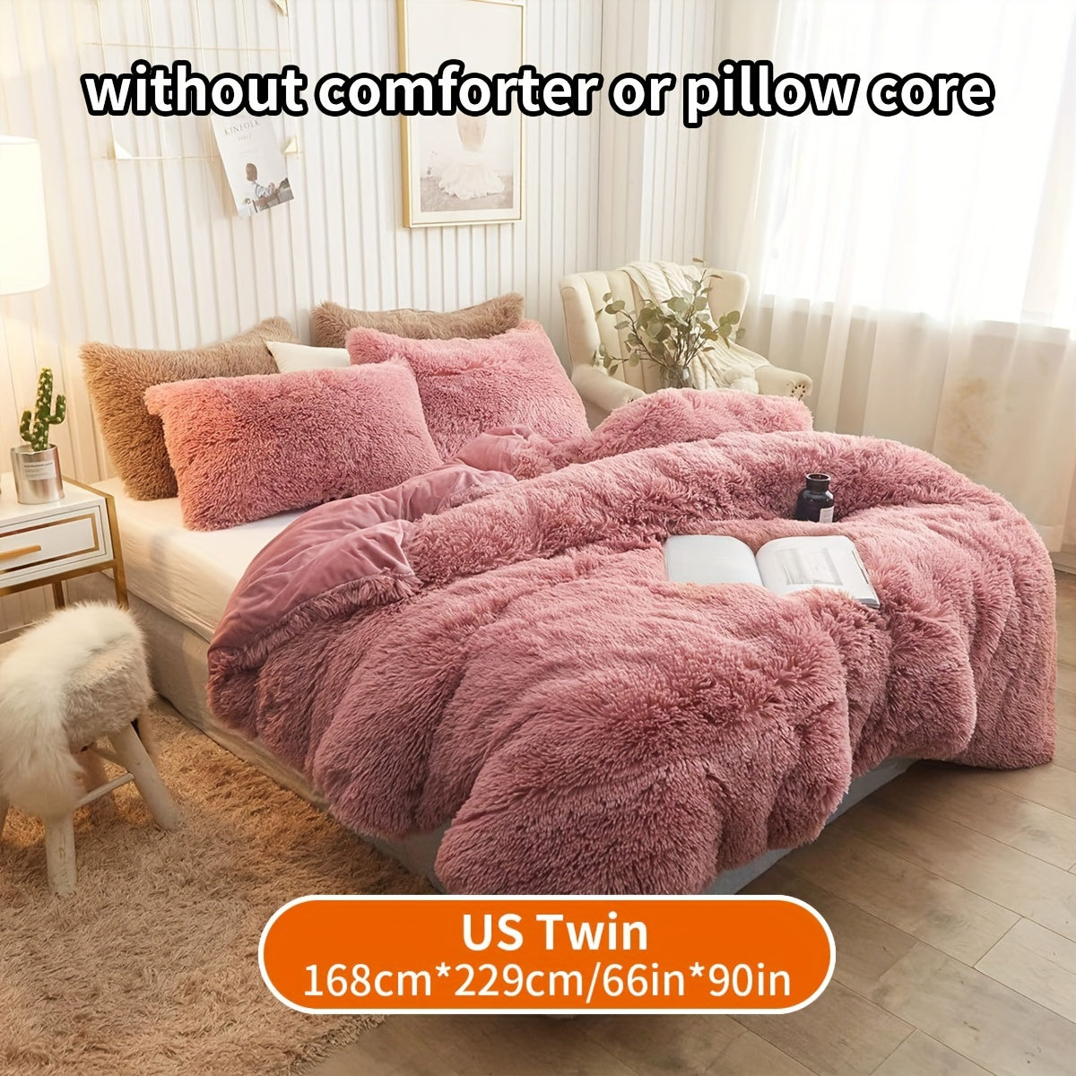 Set of 3 Pink Polyester Bedding Pieces for All Seasons Bedroom Decor