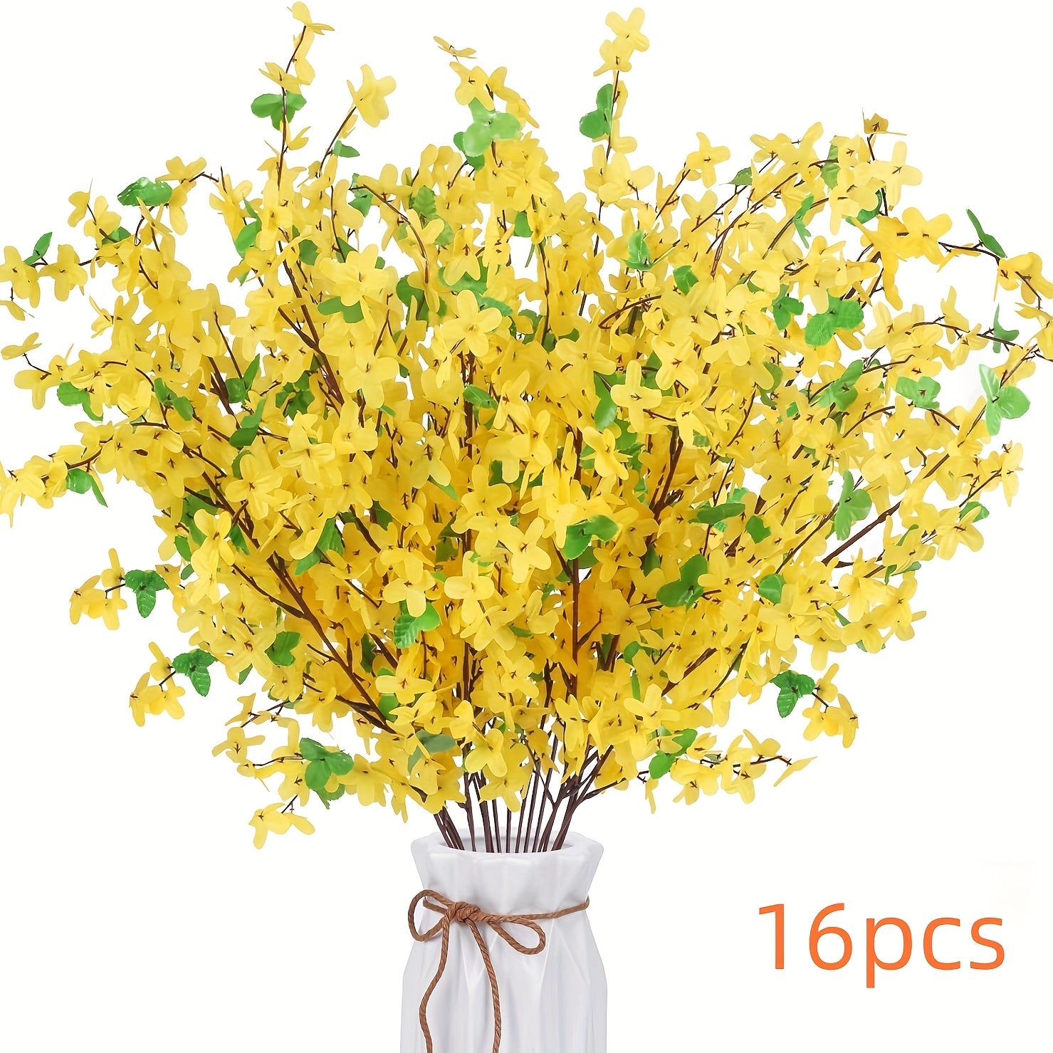 Artificial Flowers 10/16pcs Yellow Fake Winter Jasmine for Indoor Outdoor Decoration