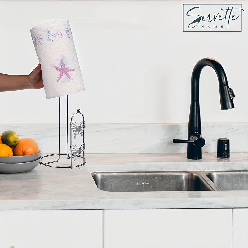 Soporte vertical para toallas de papel de hierro forjado con diseño nórdico de mariposa para cocina y baño