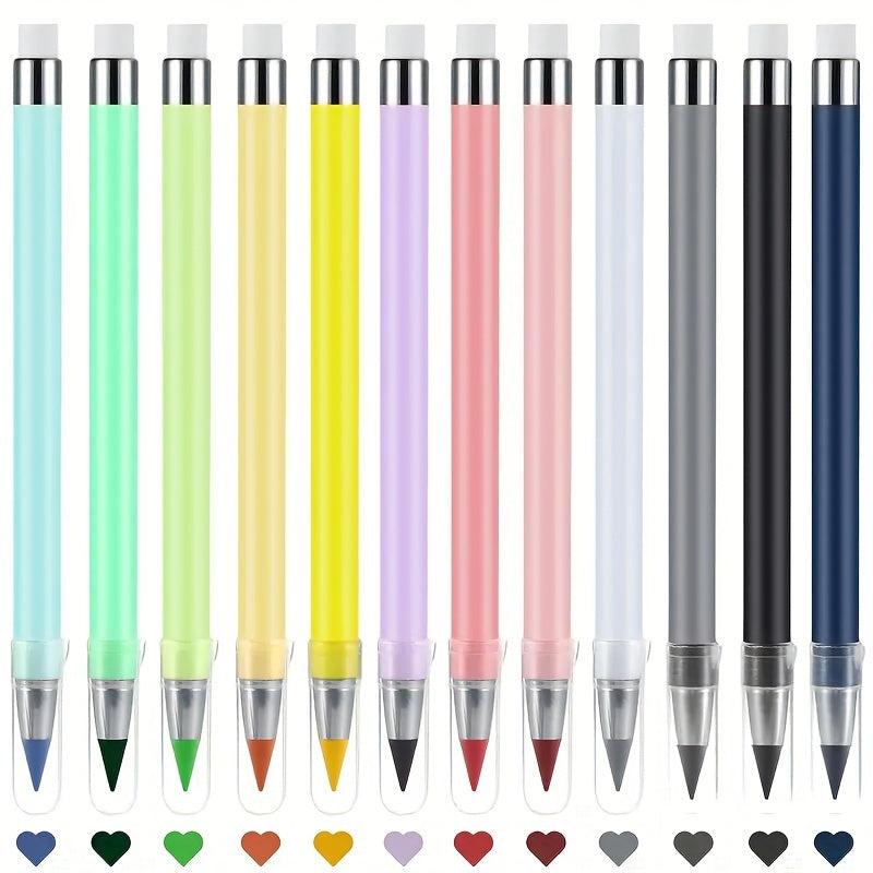 6/12 Reusable Inkless Color Pencils with Eraser for Drawing Writing Office Learning