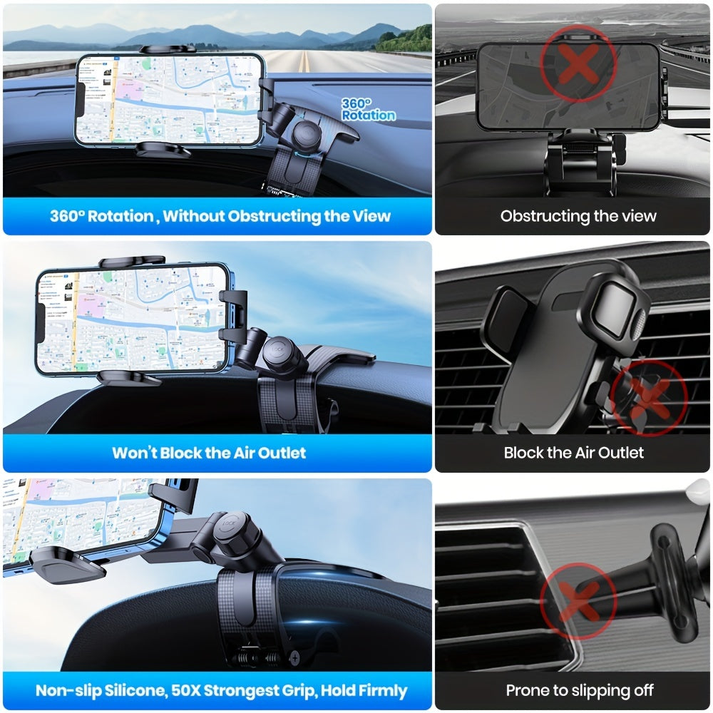 Universal Car Phone Mount ABS Anti-Slip Dashboard Holder 360° Adjustable