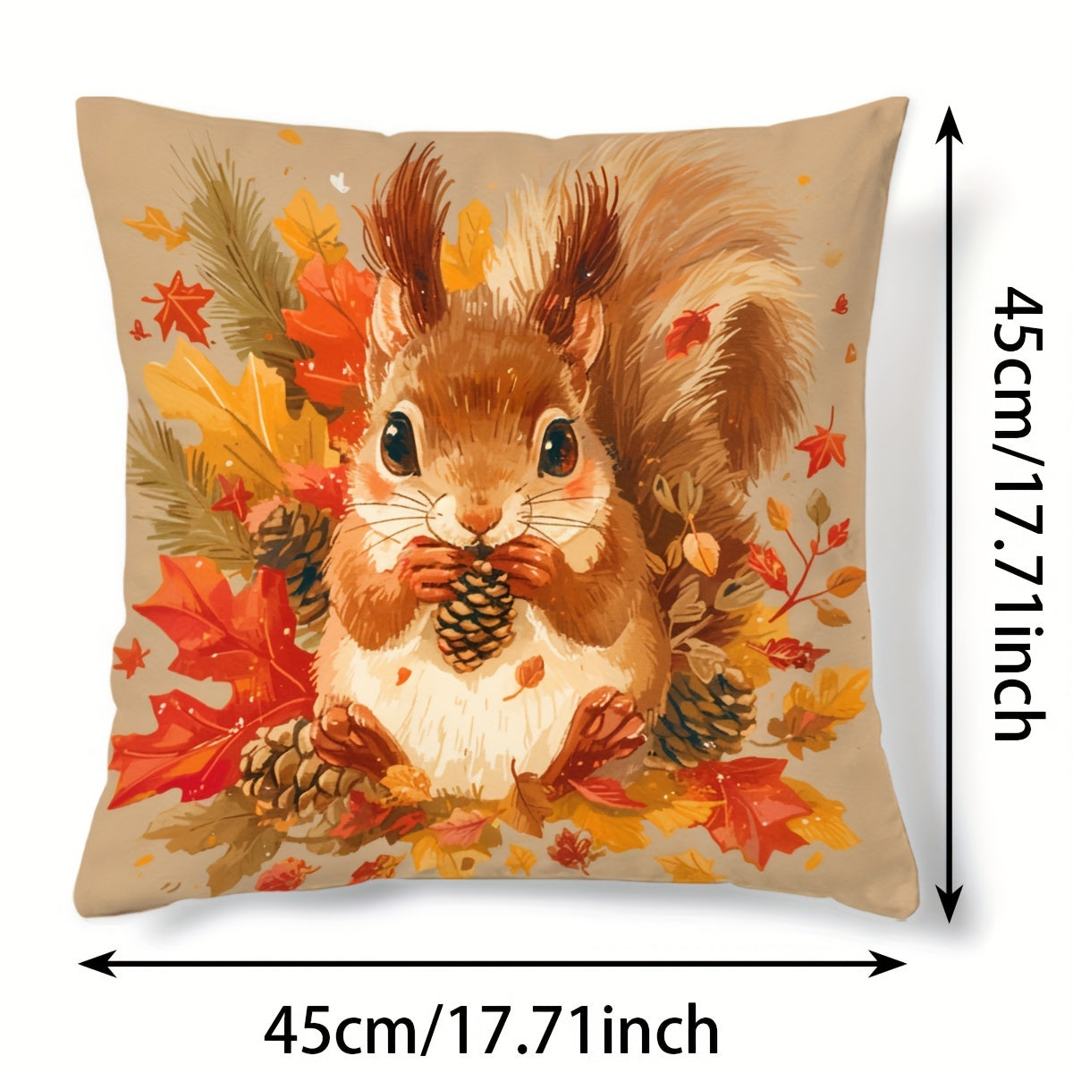 Autumn Squirrel Pillow Cover Sunflower Maple Leaf Decor 44.96cm Square