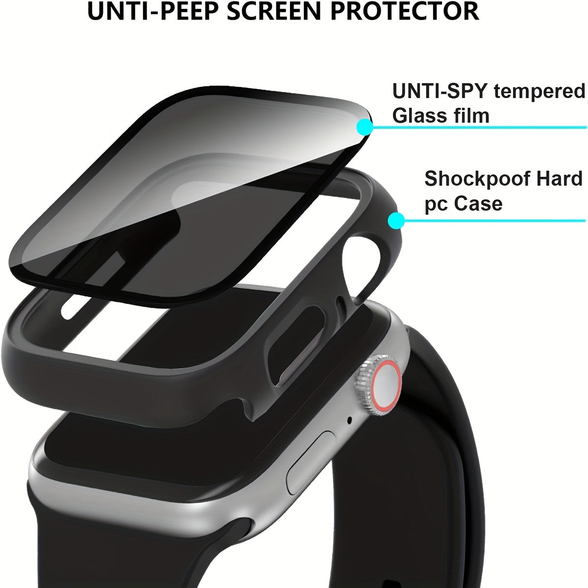 Black Apple Watch Case with 2 Ultra-Thin Tempered Glass Privacy Screen Protectors for Series 1-Ultra 38-49mm