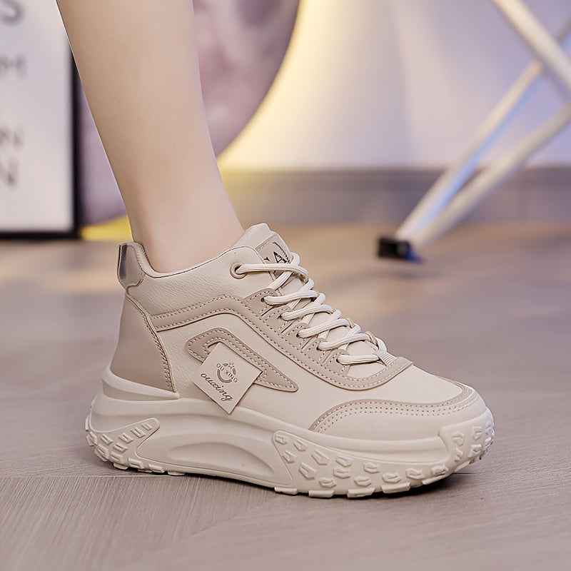 Women High-Top Sneakers Solid Color Casual Shoes All-Season Man-Made