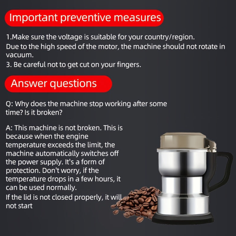 Yevropa standarti rozetkali elektr spice maydalagich, zanglamaydigan po'latdan yasalgan konstruktsiya, portativ dizayn. Quruq yong'oq va donlarni tez maydalaydi, batareyaga ehtiyoj yo'q.