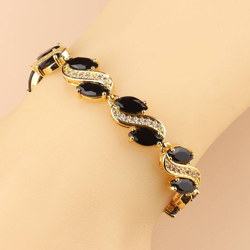 Zarif ayollar bilaguzugi, hashamatli kubik zirkon zanjir bilan - to'ylar va partiyalar uchun ideal, zamonaviy mis zargarlik tanlovi.