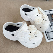 Women Floral Mule Shoes White Black Accents Non-Slip EVA Comfortable