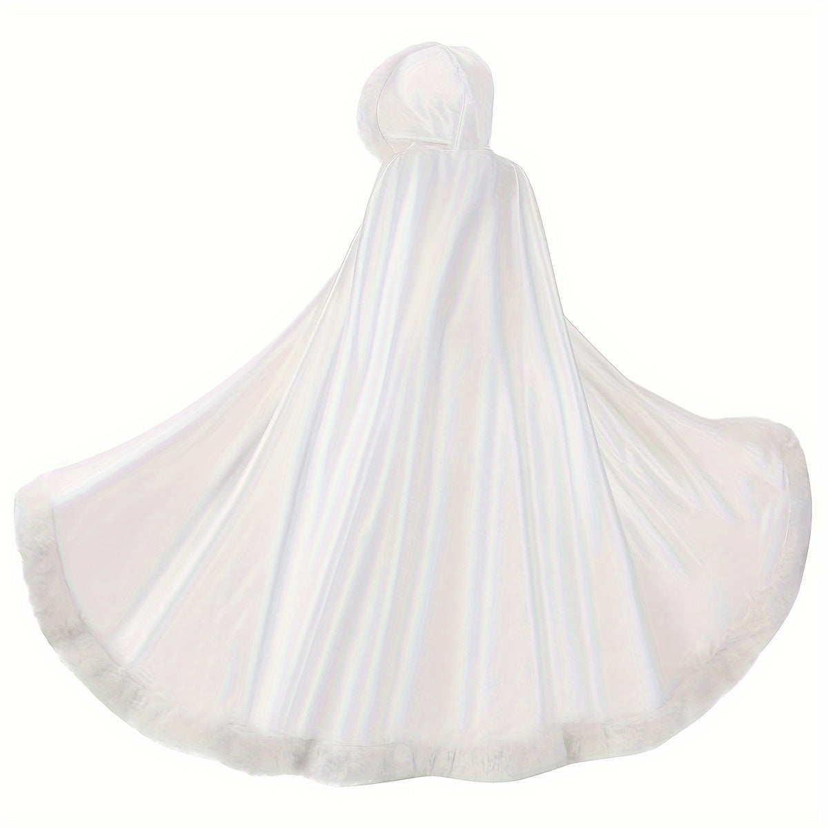 Women Girls Faux Fur Satin Cape Hood Windproof Warm Stylish Clothing Accessory