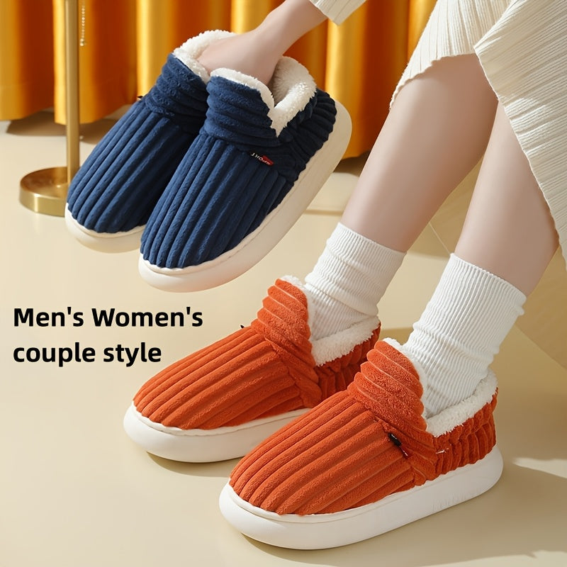 Unisex Plush Cozy Winter Home Shoes Soft Warm Flat-Heel Indoor Slippers