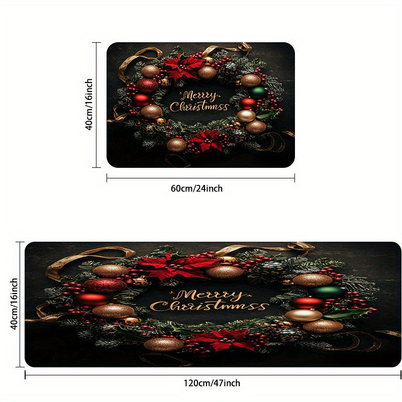 Juego de 3 felpudos navideños lavables de poliéster para puerta de entrada, decoración festiva para sala de estar