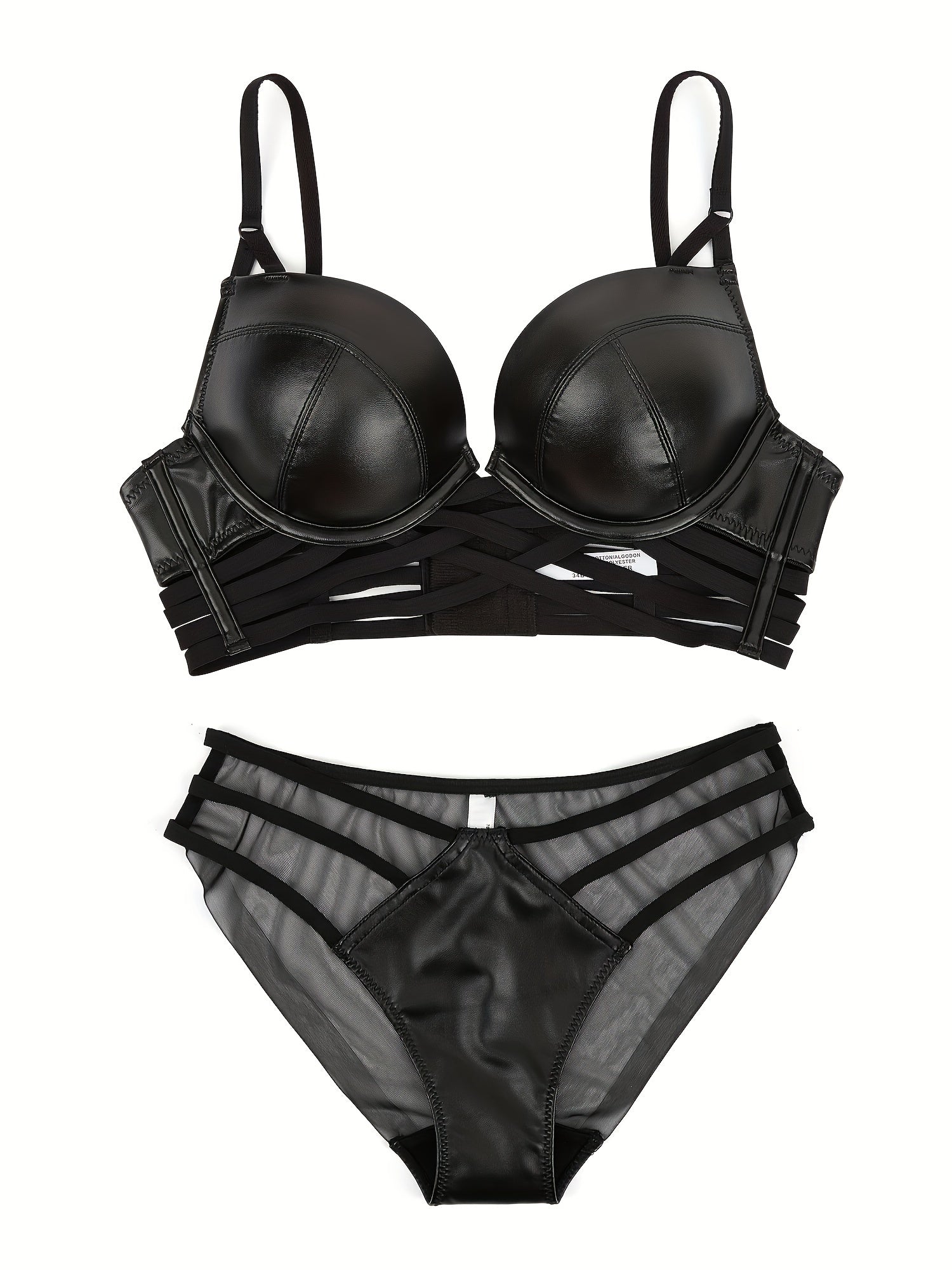 Women's PU Leather Cami Bra and Panty Set Sexy Lingerie