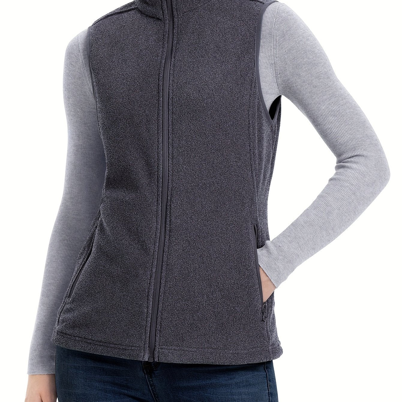Women’s Lightweight Fleece Vest with Pocket Stand Collar Zip-Up Sleeveless Spring Fall