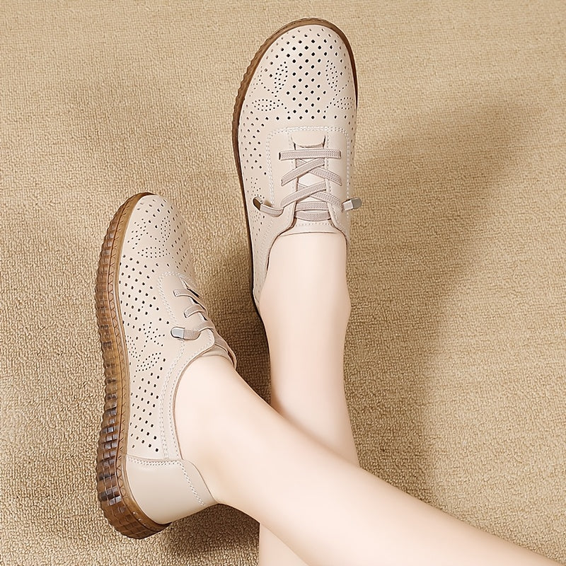 Women's Slip-On Flat Shoes Elastic Straps Hollow Design Comfortable Casual Sizes 8.9-10.7cm