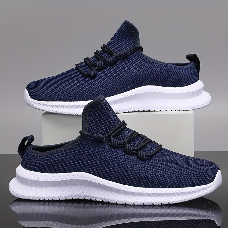 Zapatillas deportivas casuales para hombre, malla transpirable, de caña baja, con cordones, blancas