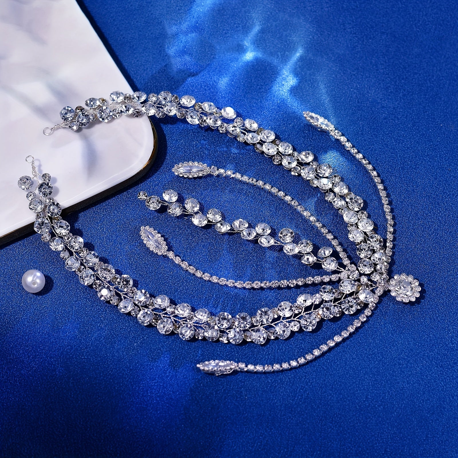 Bridal Rhinestone Headband Beaded Floral Tiara Wedding Hair Accessory