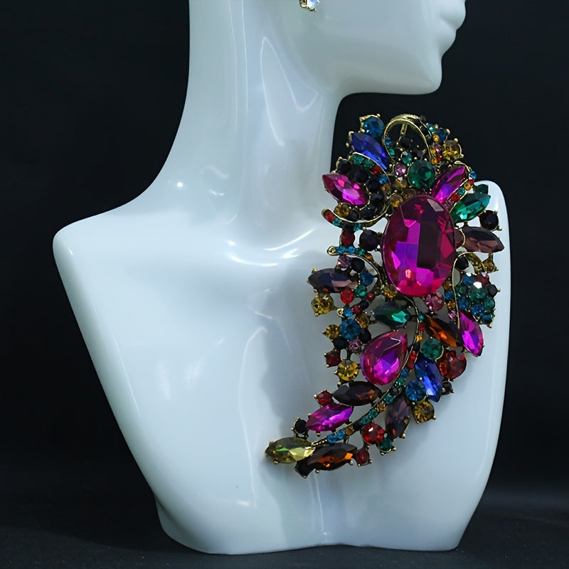 Retro Crystal Rhinestone Chest Flower Brooch Pin for Weddings