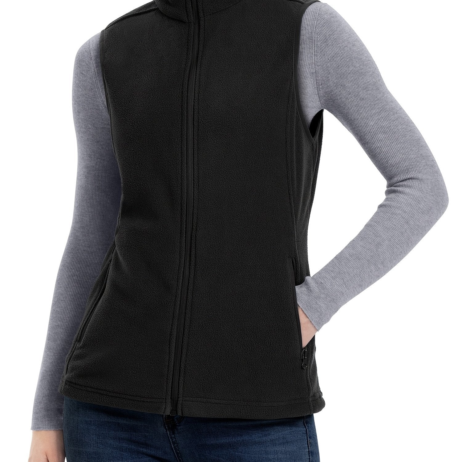 Women’s Lightweight Fleece Vest with Pocket Stand Collar Zip-Up Sleeveless Spring Fall