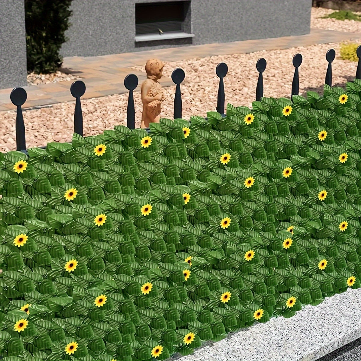 Artificial Ivy Fence Panel with Sunflowers Outdoor Privacy Screen UV-Resistant Plastic Vine