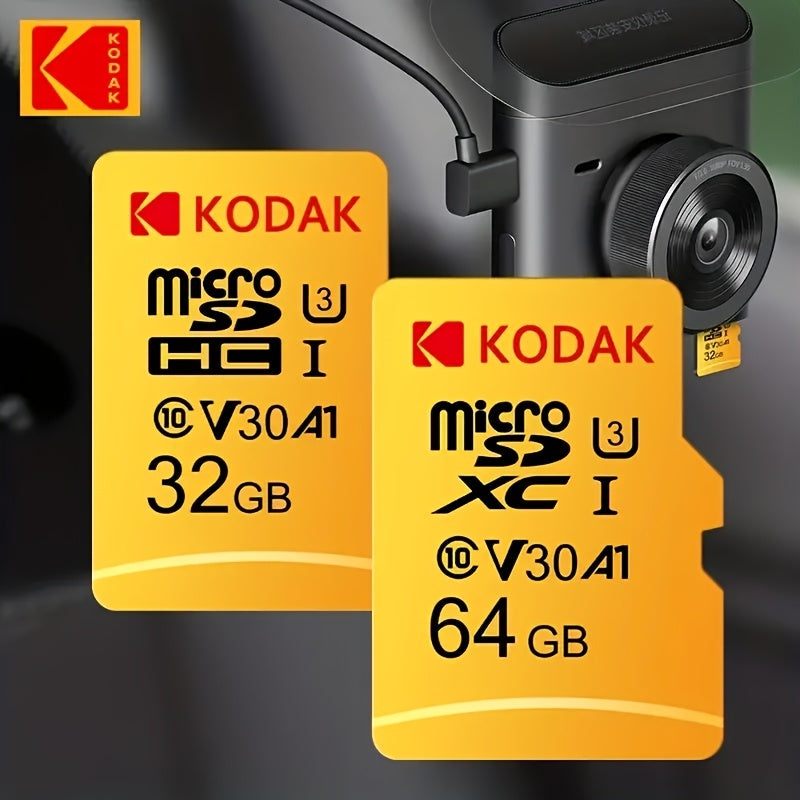 KODAK MicroSDXC xotira kartasi yuqori tezlikda 4K video yozish uchun, 64GB/128GB/32GB o'lchamlarida mavjud. Ultra ishlash, batareya talab qilinmaydi.