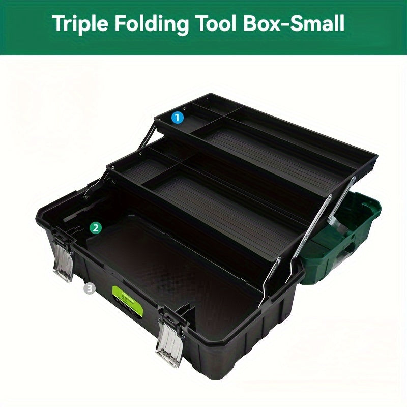 16-Inch Waterproof Plastic Folding Toolbox with Multi-Compartment Organizer for Electricians and Carpenters