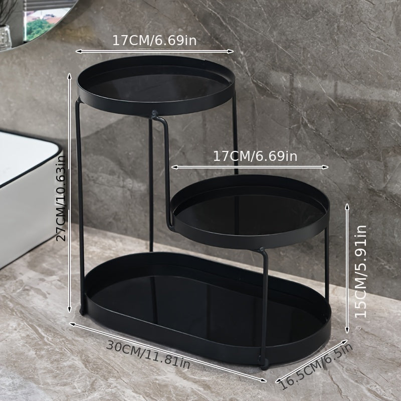 Golden Metal Cosmetic Organizer with 3 Tiers Marble Pattern Vanity Bathroom Storage