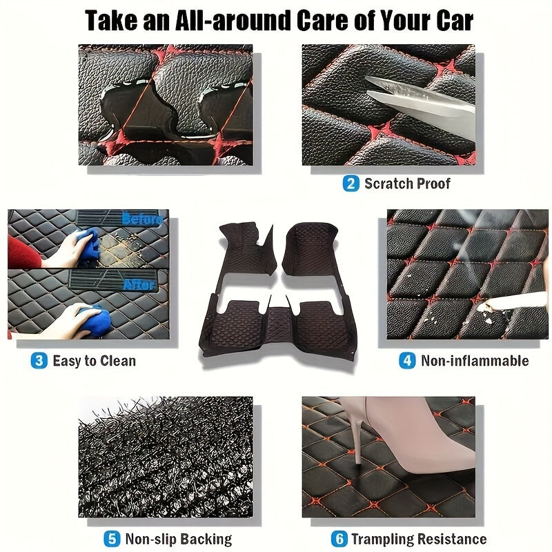 Car Floor Mats Luxury PU Leather 3-Piece Set 3D All-Weather Protection