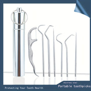 Set of Stainless Steel Toothpicks Dental Picks for Cleaning and Stain Removal with Portable Floss and Interdental Tools for Home Travel and Outdoor Use